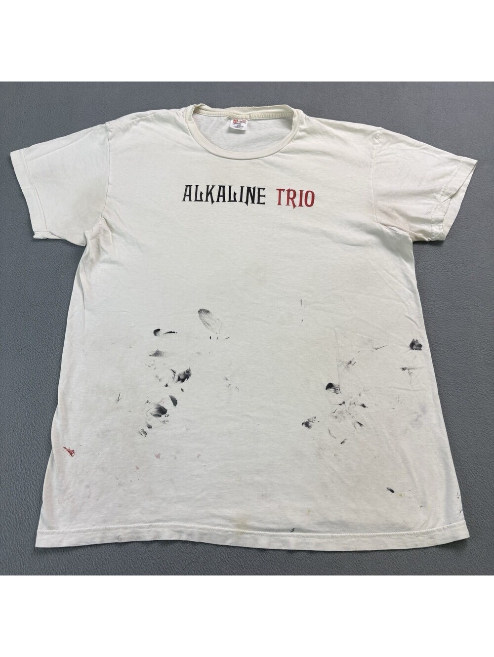 Vintage 90s Alkaline Trio Band T Shirt Size Large White Paint Distressed